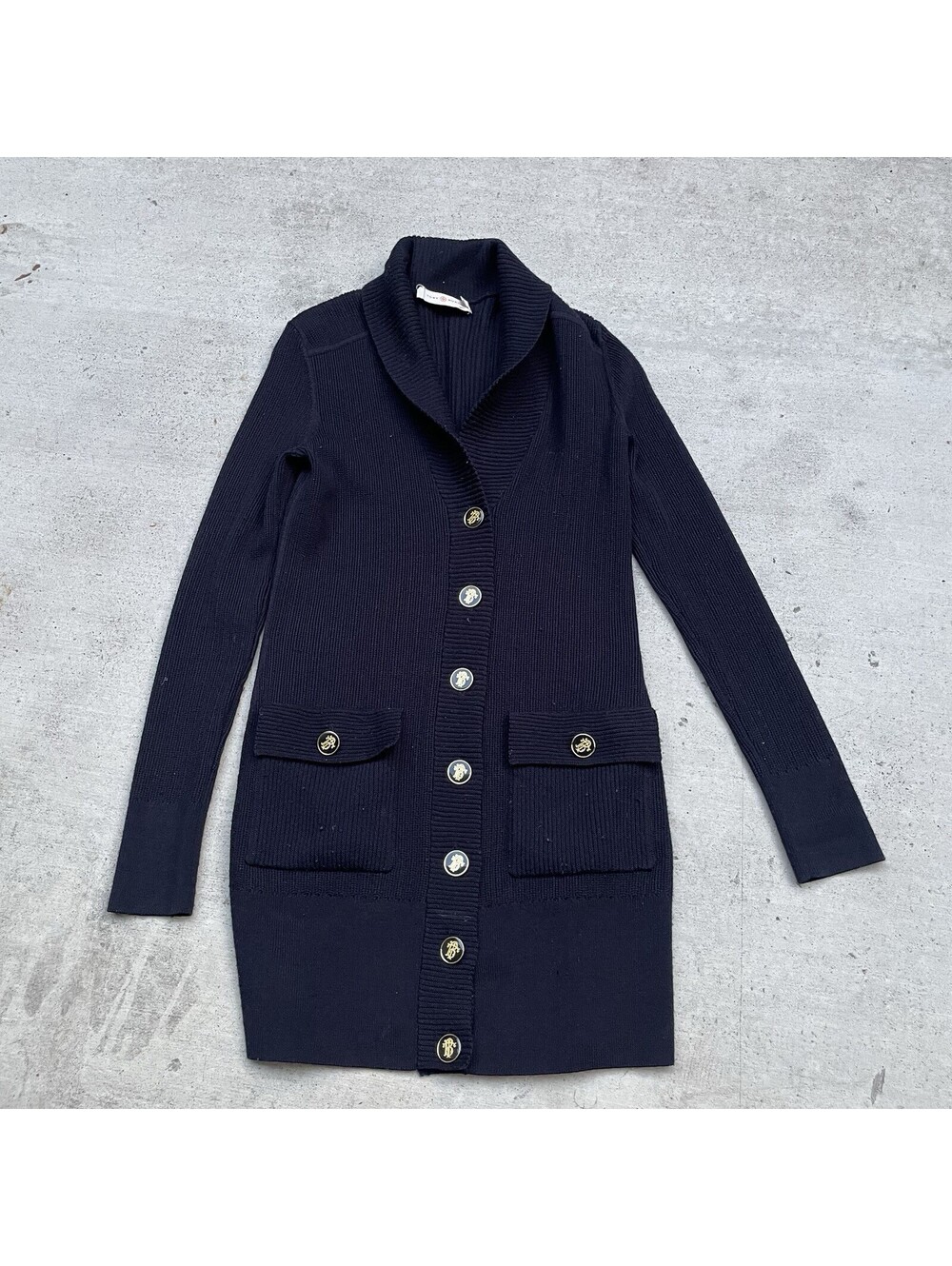 Tory Burch Knit Cardigan Navy Gold Double T Buttons Size S